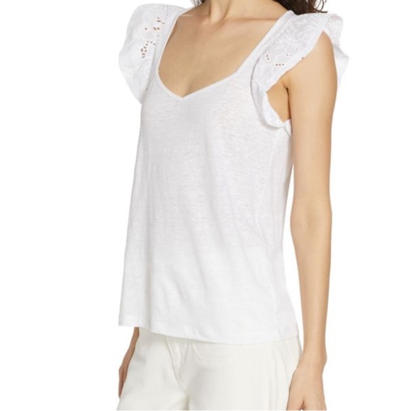 PAIGE
White Giulia Eyelet Flutter Sleeve Linen Top - Picture 3 of 5